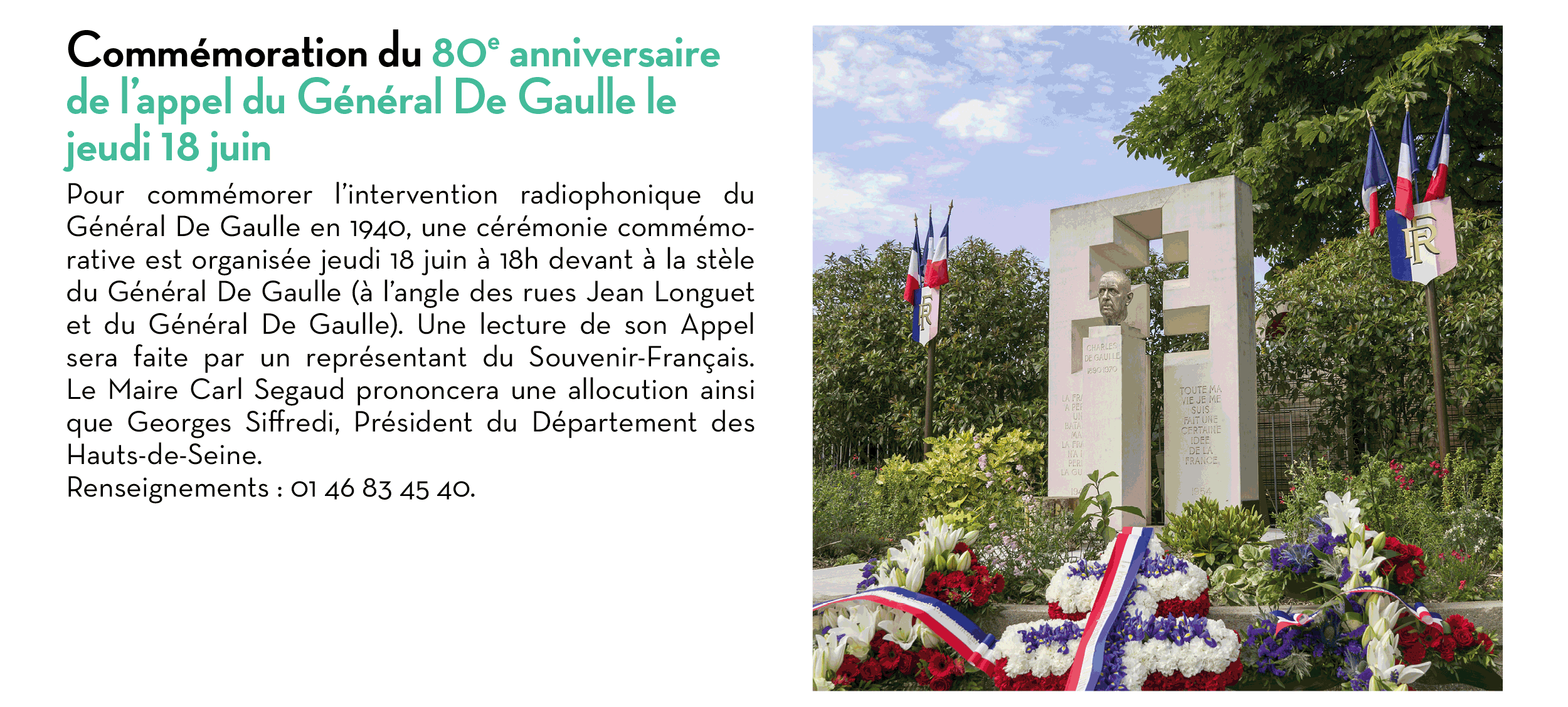 Commémoration du 80e anniversaire de l’appel du Général De Gaulle le jeudi 18 juin
